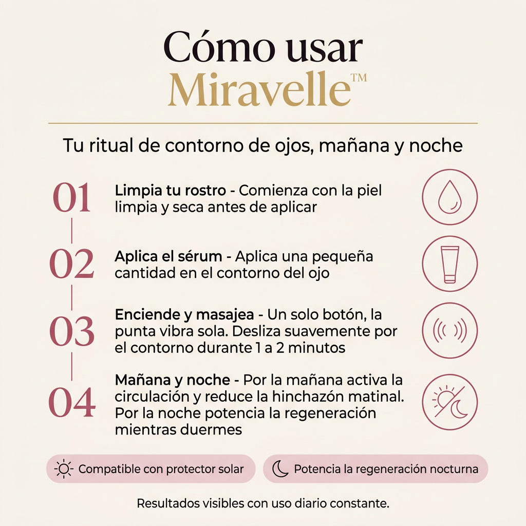 Miravelle™ — Sérum Eléctrico · Masajea, Hidrata y Borra Ojeras