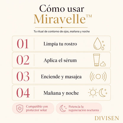 Miravelle™ — Sérum Eléctrico · Masajea, Hidrata y Borra Ojeras